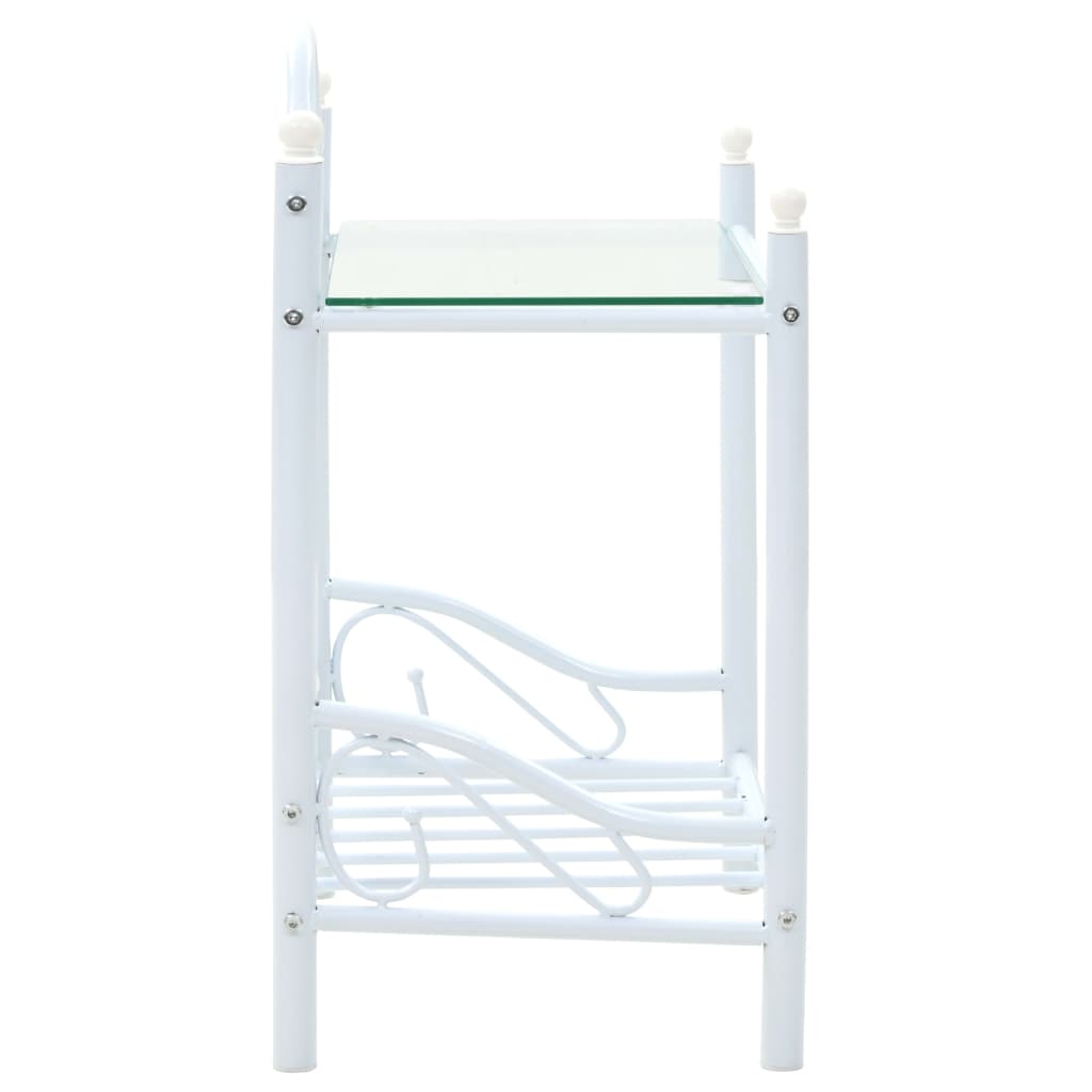 Comodini Set 2 pz Acciaio e Vetro Temperato 45x30,5x60cm Bianco